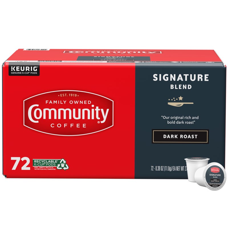 Community Coffee Signature Blend 72 Count Coffee Pods, Dark Roast, Compatible with Keurig 2.0 K-Cup Brewers, Box of 72 Pods (Pack of 1) - Image 1